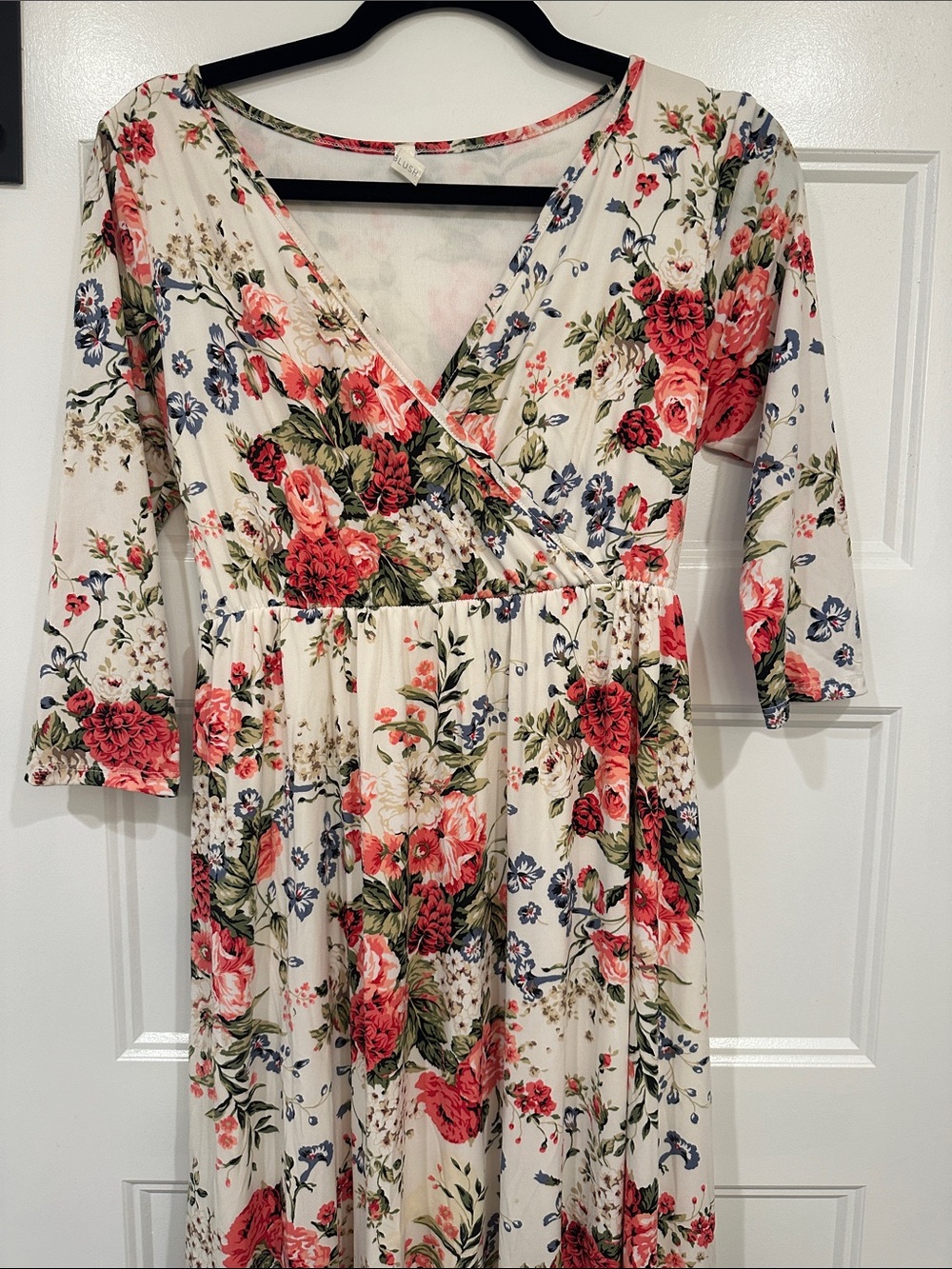 Pinkblush Cream Floral Wrap Maxi Dress with Red & Green Accents